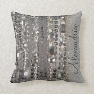 Sparkly Glittery Silver Stringed Beads  Throw Pillow