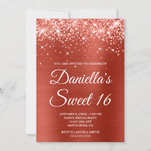 Sparkly Glittery Soft Red Foil Sweet 16 Invitation