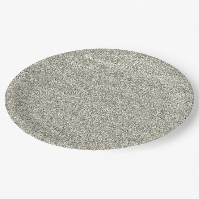 Sparkly Glitzy Silver Glitter Paper Plate (Angled)