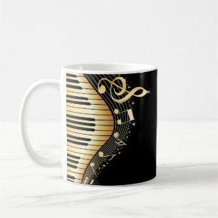 Sparkly Gold And Black Musical Notes And Key Coffee Mug