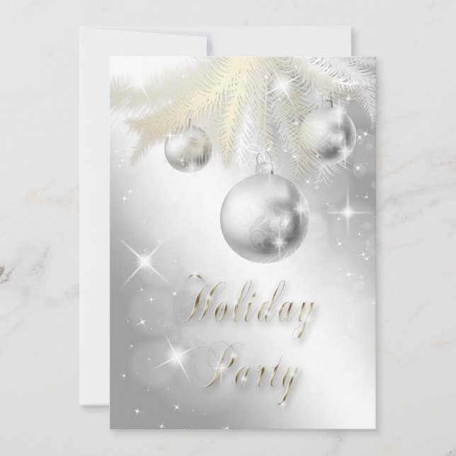 Sparkly Gold and Silver Ornament Holiday Party Invitation (Front)