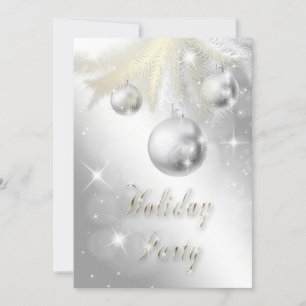 Sparkly Gold and Silver Ornament Holiday Party Invitation