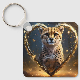 Sparkly Gold Cheetah Love, Keychain