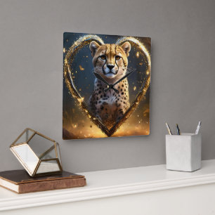 Sparkly Gold Cheetah Love, Square Wall Clock