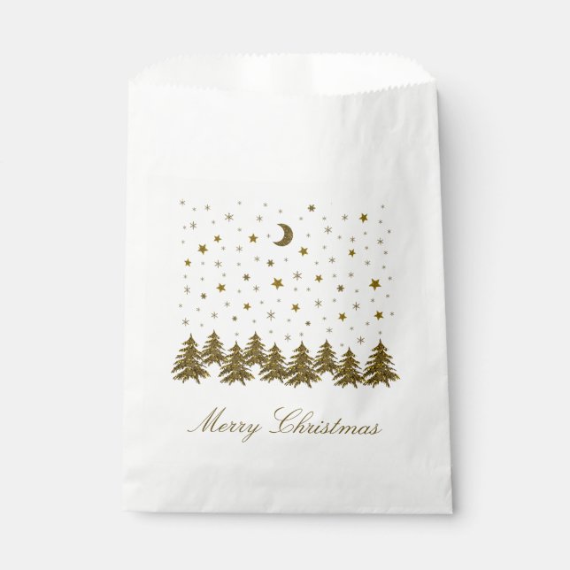 Sparkly gold Christmas tree, moon, stars Christmas Favour Bag (Front)