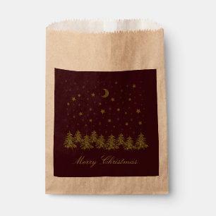 Sparkly gold Christmas tree, moon, stars on red Favour Bag