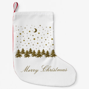 Sparkly gold Christmas tree, moon, stars  Small Christmas Stocking