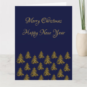 Sparkly gold Christmas tree on blue Christmas Card