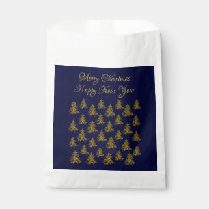 Sparkly gold Christmas tree on blue Christmas Favour Bag