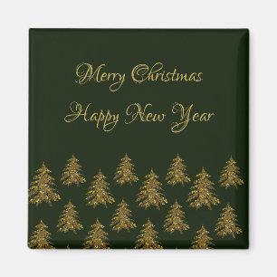 Sparkly gold Christmas tree on green Christmas Magnet