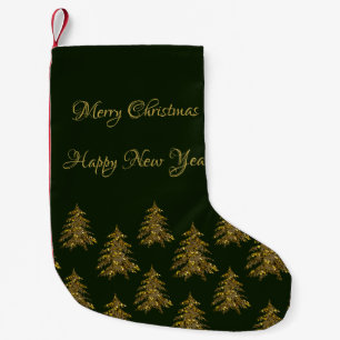 Sparkly gold Christmas tree on green Christmas Small Christmas Stocking