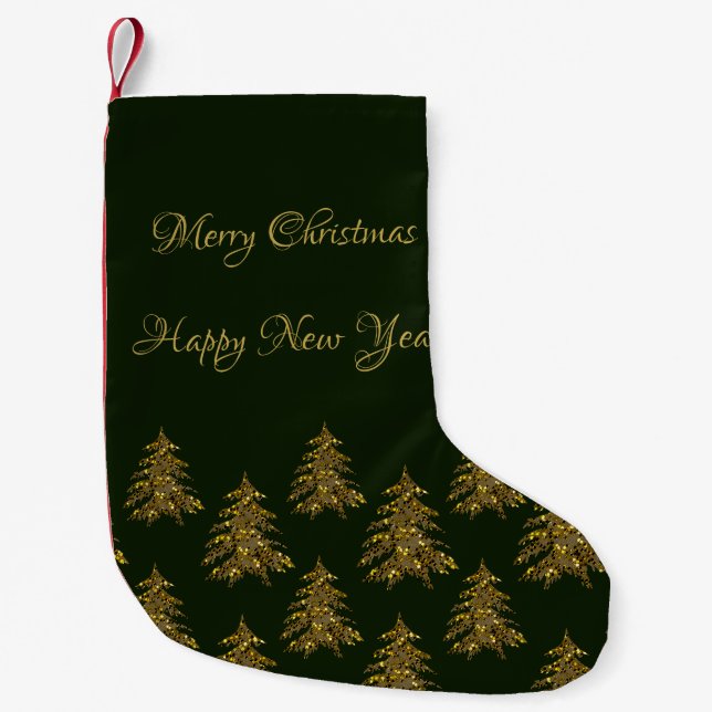 Sparkly gold Christmas tree on green Christmas Small Christmas Stocking (Front)
