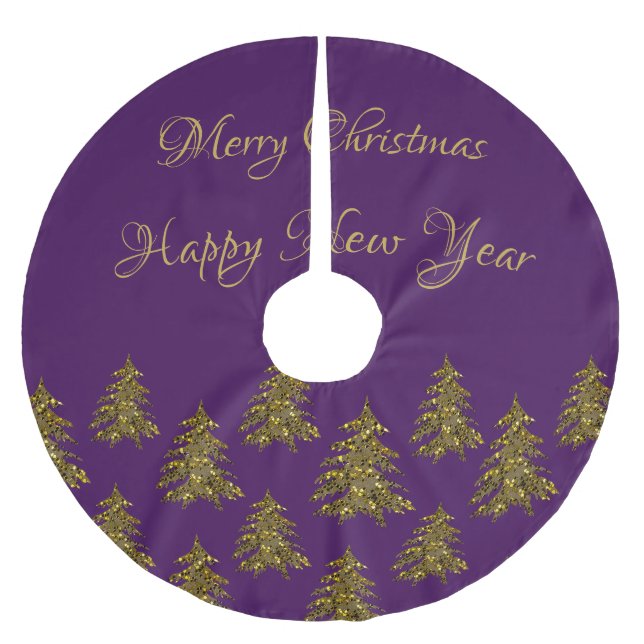 Sparkly gold Christmas tree on purple Christmas Brushed Polyester Tree Skirt (Front)