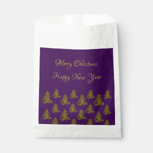 Sparkly gold Christmas tree on purple Christmas Favour Bag