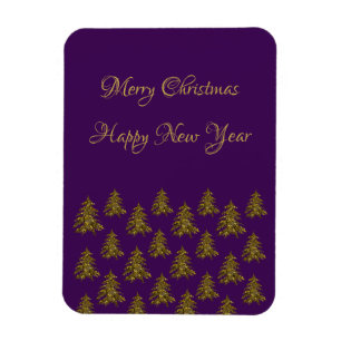 Sparkly gold Christmas tree on purple Christmas Magnet