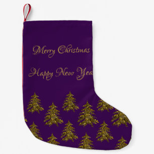 Sparkly gold Christmas tree on purple Christmas Small Christmas Stocking