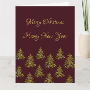 Sparkly gold Christmas tree on red Christmas Card