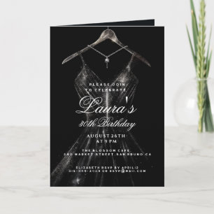 Sparkly gold dress black background birthday party invitation