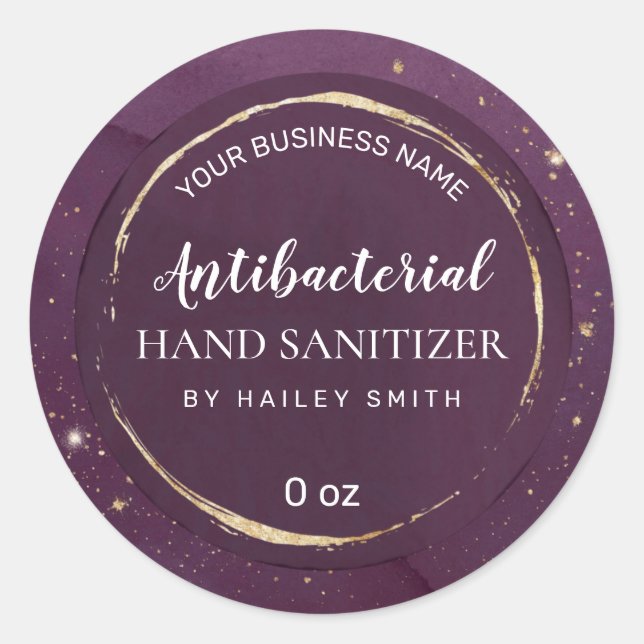 Sparkly Gold Dust Purple Hand Sanitizer Labels (Front)