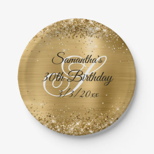 Sparkly Gold Glitter and Foil 30th Birthday Paper Plate