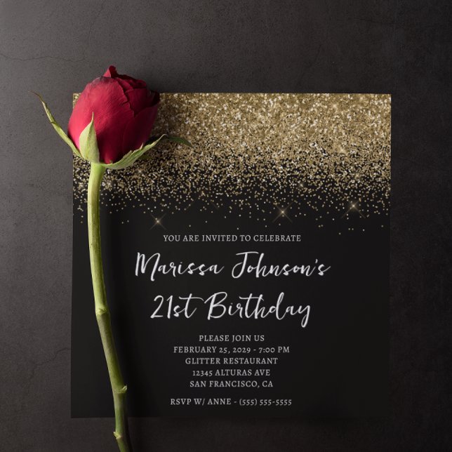 Sparkly Gold Glitter Black 21st Birthday Invitation (Sparkly Gold Glitter Black 21st Birthday Invitation)