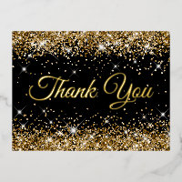 Sparkly Gold Glitter Black 40th Birthday Thank You