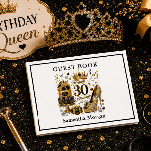 Sparkly Gold Glitter Black And Gold 30th Guest Boo Book