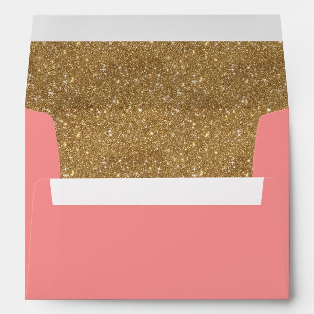 Sparkly gold glitter liner pink invitation envelopes (Back (Bottom))