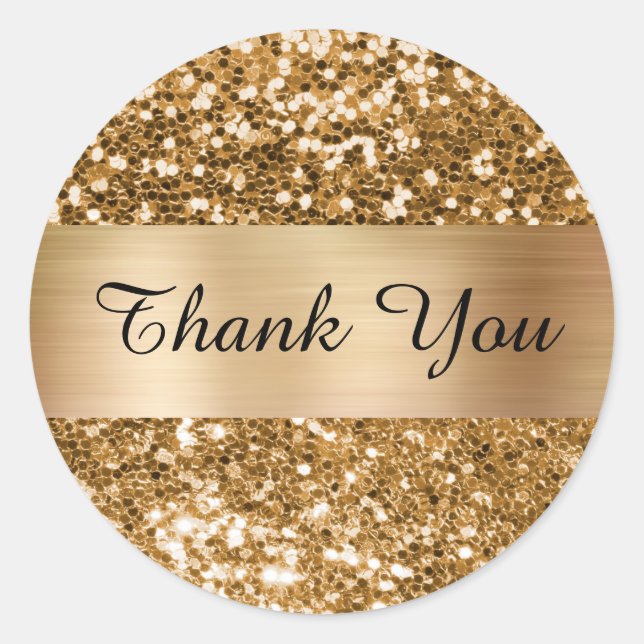Sparkly Gold Glitter Shimmer Strip Foil Classic Round Sticker (Front)