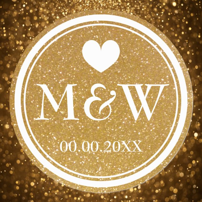 Sparkly gold monogram wedding favour stickers seal (gold wedding sticker)