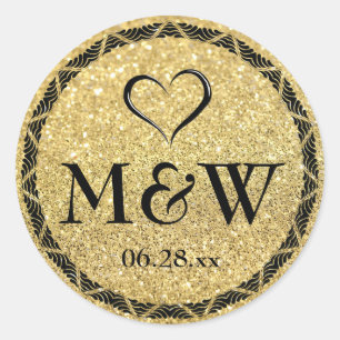 Sparkly Gold Monogram Wedding Favour Stickers Seal
