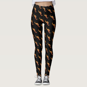 Sparkly gold orange ombre Moustache pattern black Leggings