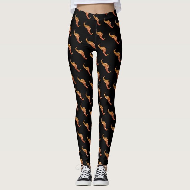 Sparkly gold orange ombre Moustache pattern black Leggings (Front)