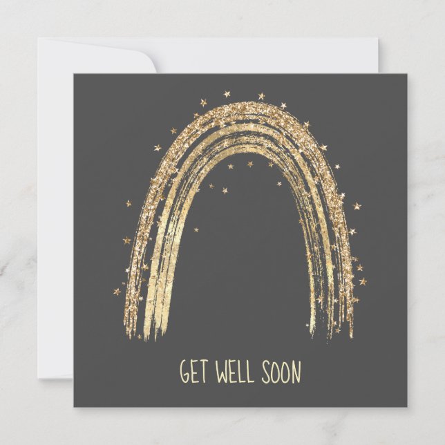 Sparkly Gold Rainbow Get Well Soon  Card (Front)