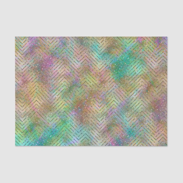 Sparkly Gold Rainbow Lights Chevron Pattern Print Tissue Paper (Front)