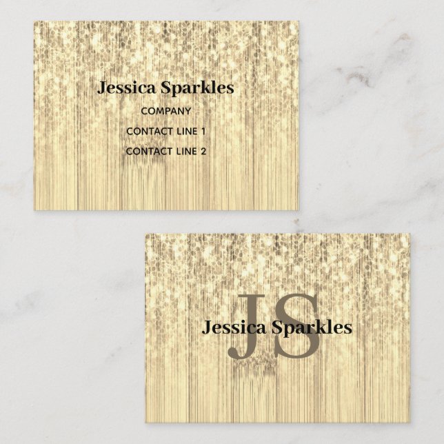 Sparkly gold sepia bamboo wood bling Monogram Business Card (Front/Back)