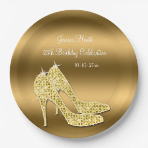 Sparkly Gold Stiletto Shoes Birthday Paper Plate