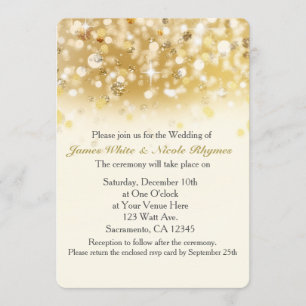 Sparkly Golden Holiday Wedding Invitation Card