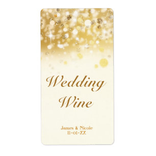 Sparkly Golden Lights Wedding Holiday Wine Label