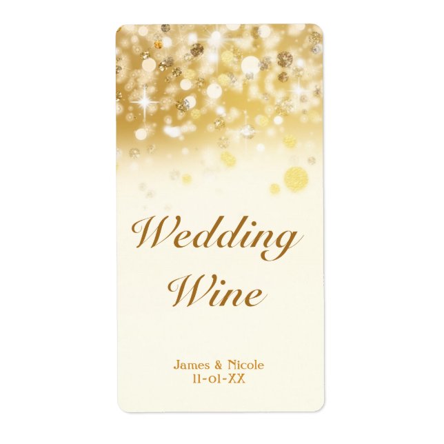 Sparkly Golden Lights Wedding Holiday Wine Label (Front)