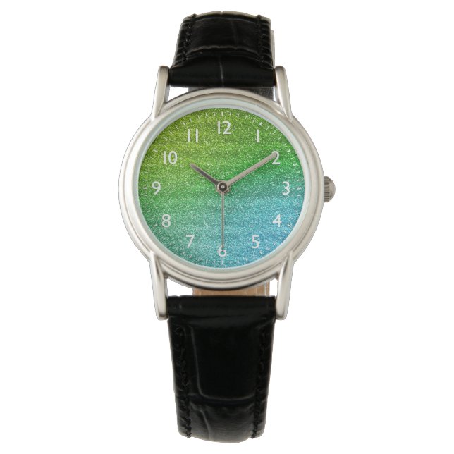 Sparkly Green & Blue Gradient Glitter Watch (Front)