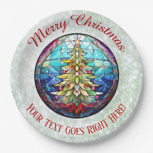 Sparkly Green Glitter Stained Glass Christmas Tree Paper Plate
