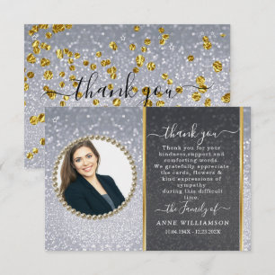Sparkly Grey Glitter Photo Funeral Thank You Card