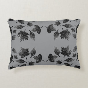 Sparkly grey silver leaves fall autumn pattern accent pillow