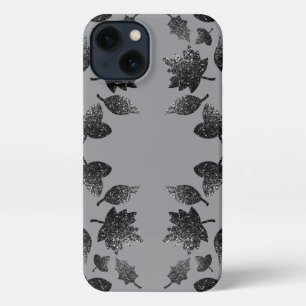 Sparkly grey silver leaves fall autumn pattern iPhone 13 case