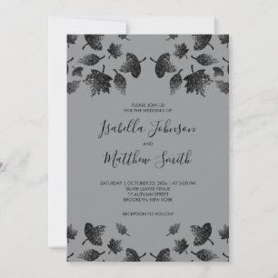 Sparkly grey silver leaves fall autumn Wedding Invitation