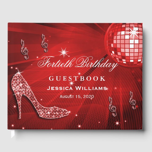 Sparkly Heels, Music, Disco Ball Party Guest Book (Front)