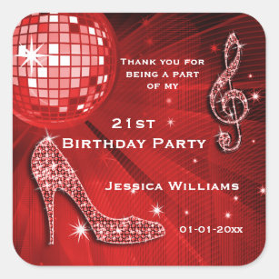 Sparkly Heels, Music, Disco Ball Party Square Sticker