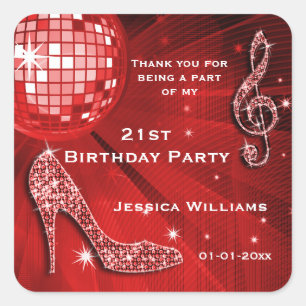 Sparkly Heels, Music, Disco Ball Party Square Sticker