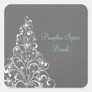 Sparkly Holiday Tree Baking Stickers, Grey Square Sticker